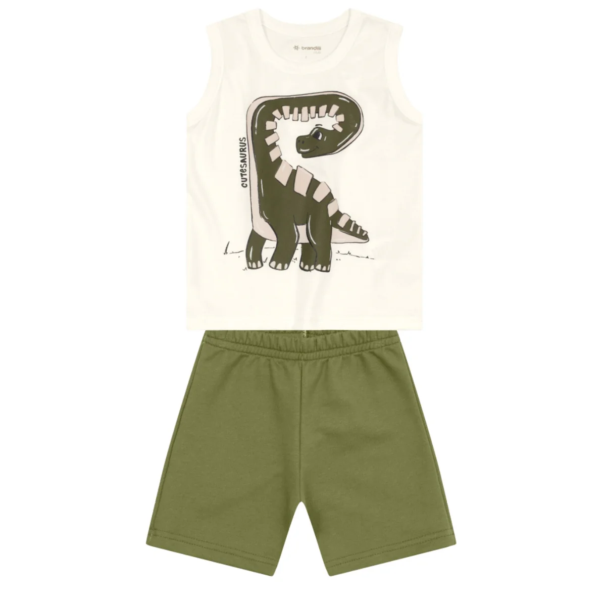 Camiseta Sin Mangas Y Bermuda Nene Cutesaurus | Blanco Brandili