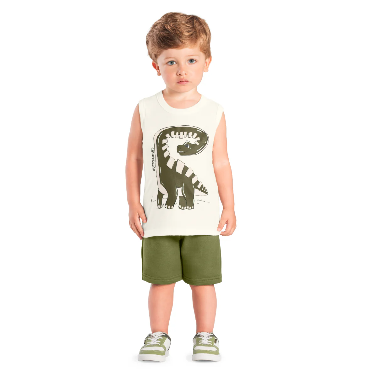 Camiseta Sin Mangas Y Bermuda Nene Cutesaurus | Blanco Brandili - Image 2