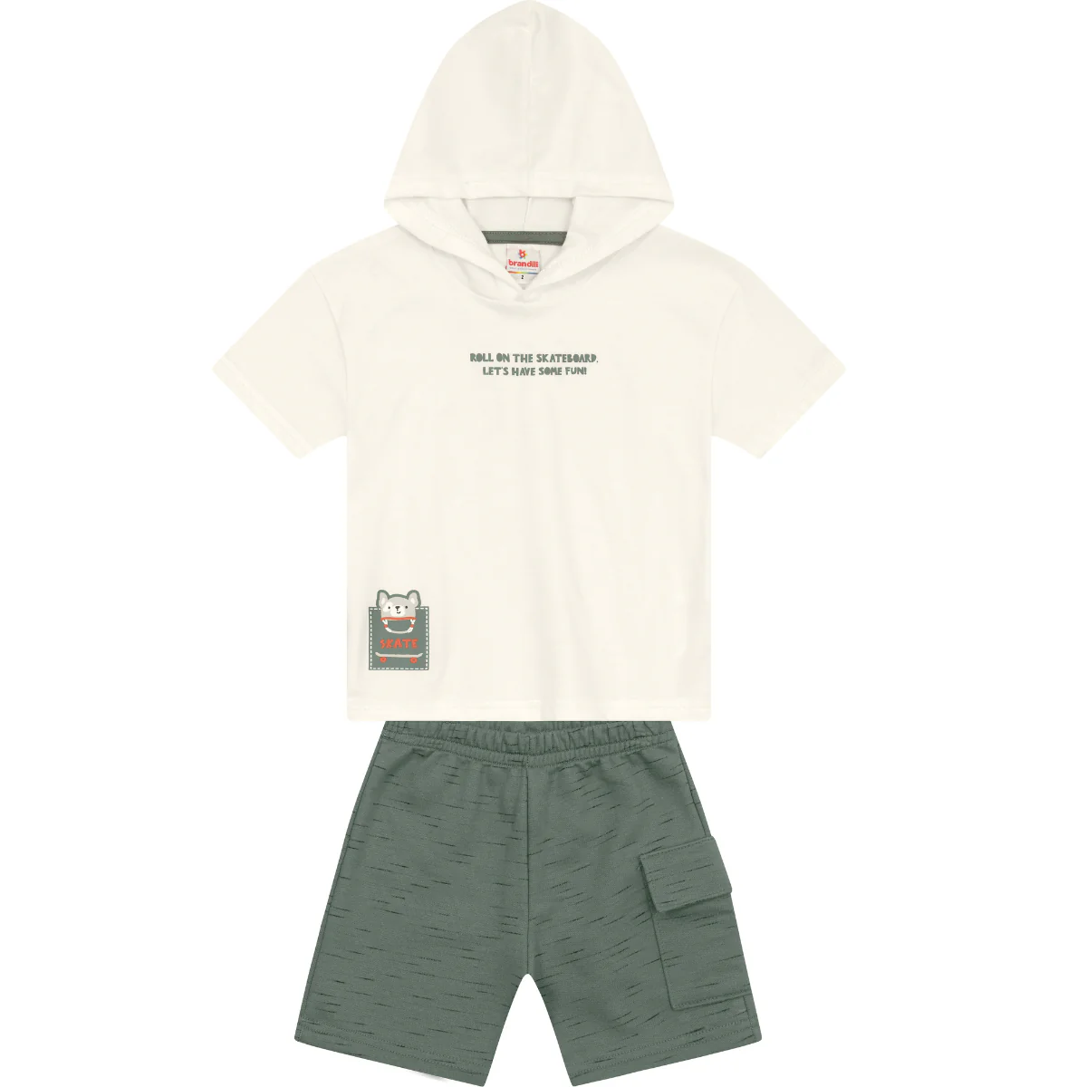Camiseta Con Capota Y Bermuda Nene | Blanco Brandili