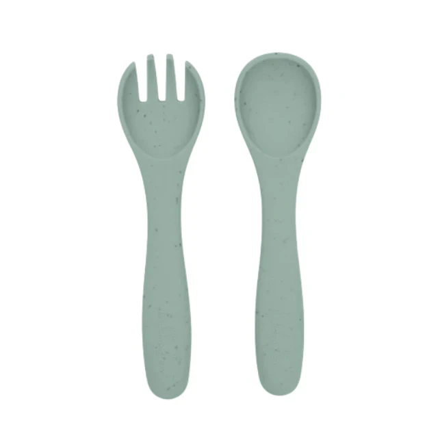 Cuchara y Tenedor Platinum Silicon | Menta - Kikkaboo