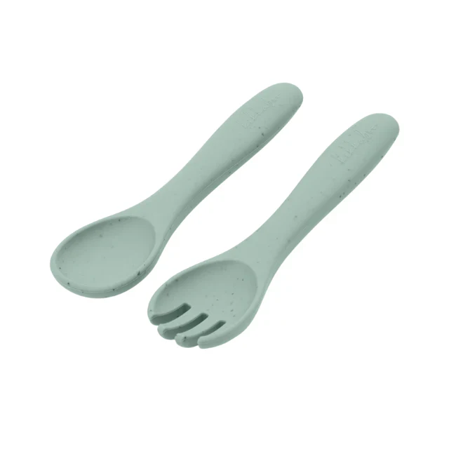 Cuchara y Tenedor Platinum Silicon | Menta - Kikkaboo - Image 2