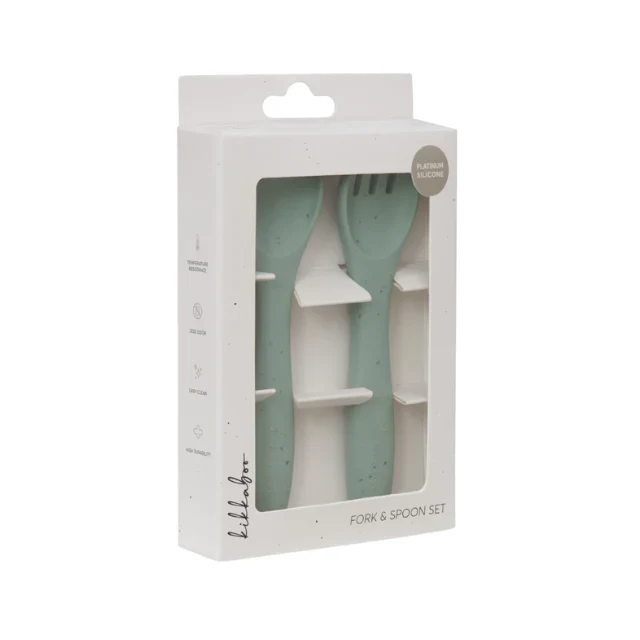 Cuchara y Tenedor Platinum Silicon | Menta - Kikkaboo - Image 3