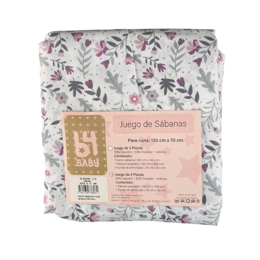 Juego De Sábanas Tres Piezas | Flores Rosa B4 Baby