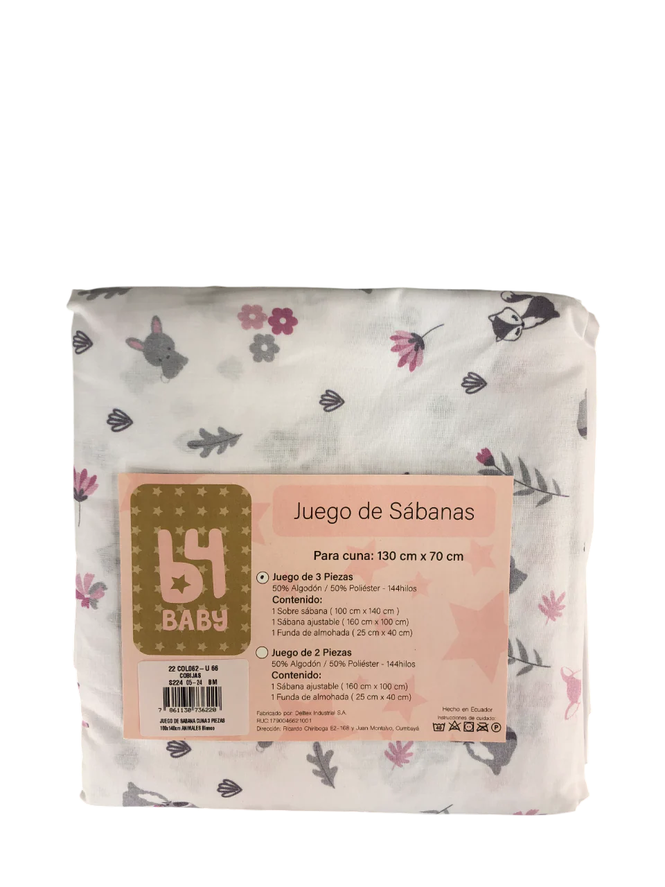 Juego De Sábanas Tres Piezas | Animalitos Rosa B4 Baby